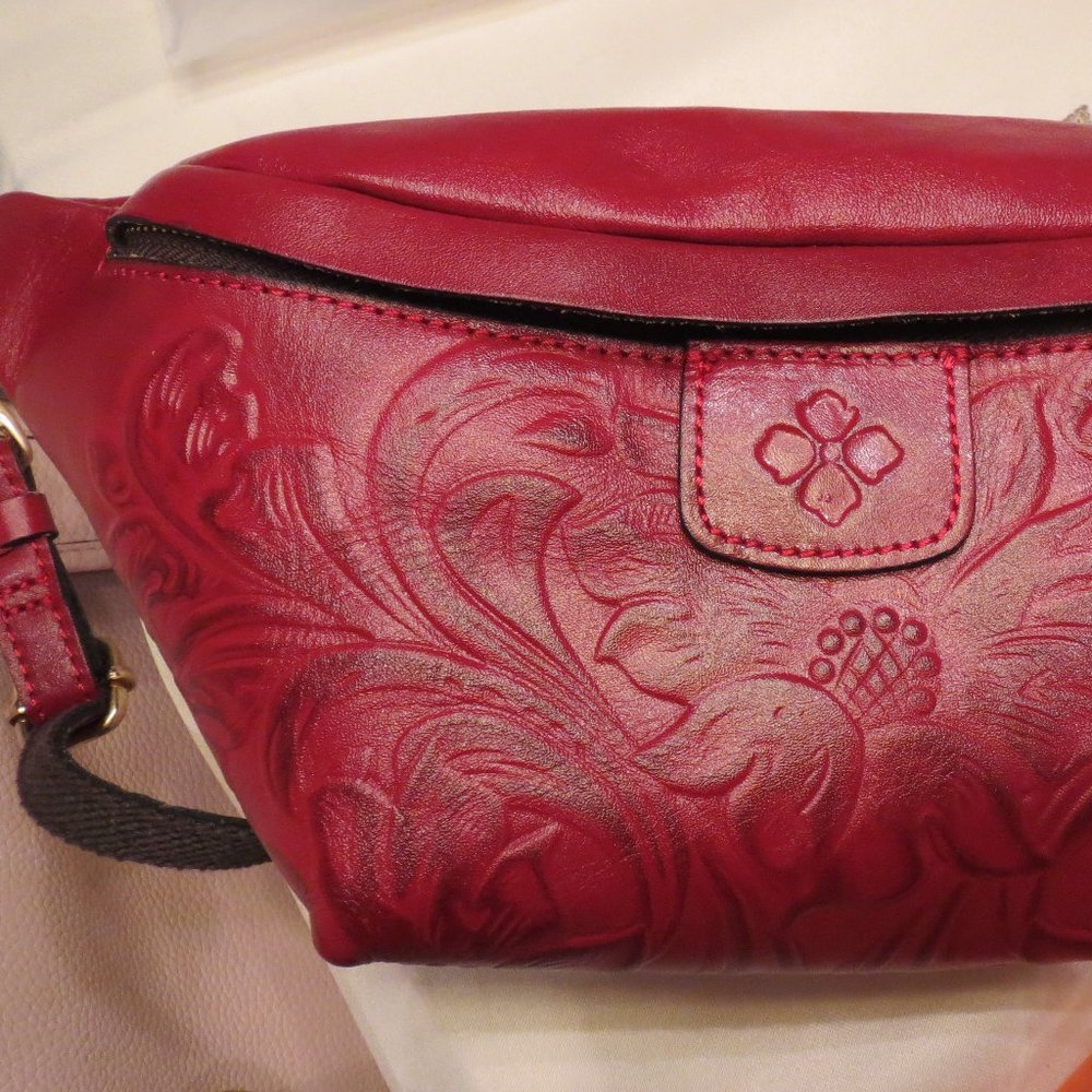 PATRICIA NASH red tooled leather fanny pack zippers BAG adjust NWT CANTLEY line